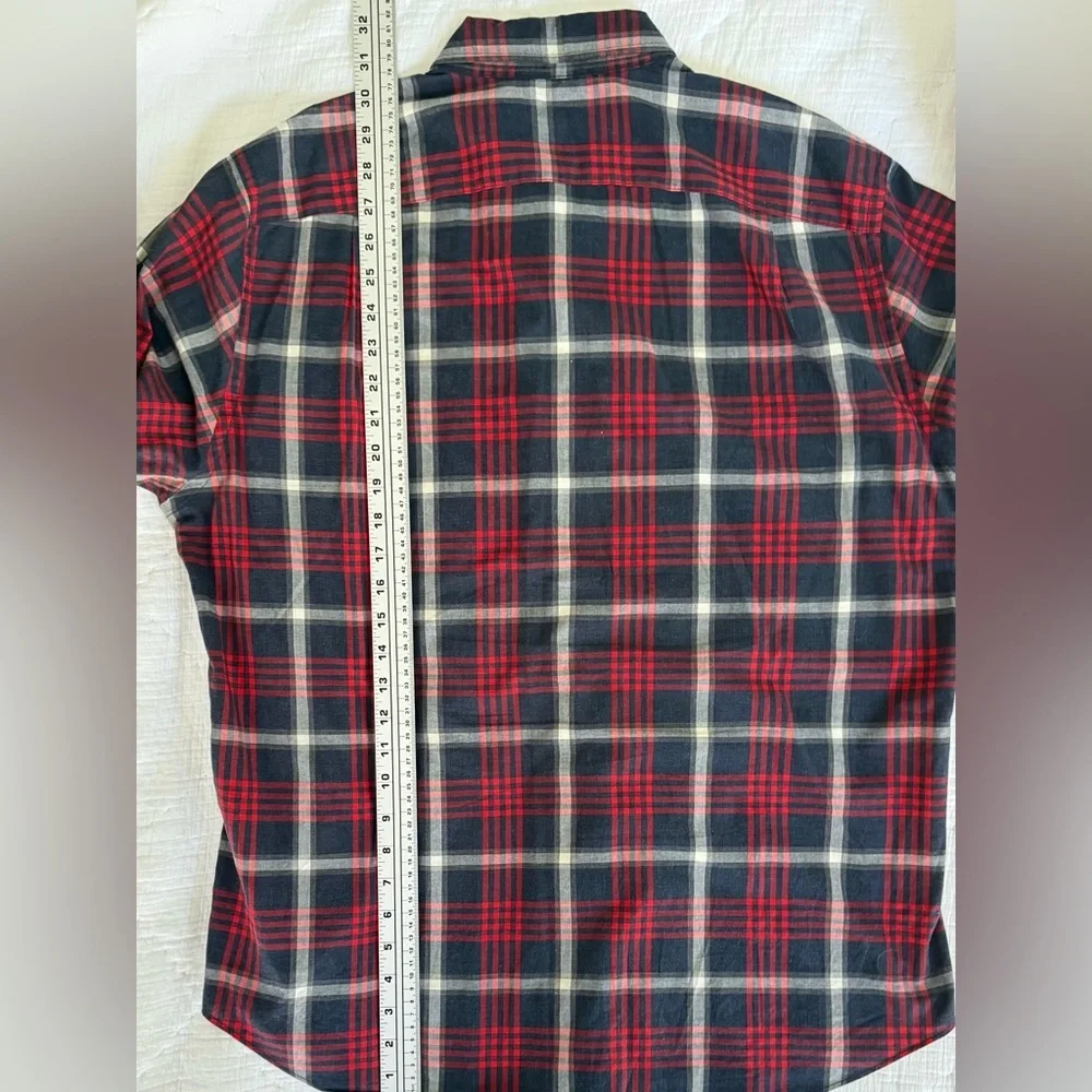 J.Crew Men's L Tartan Plaid Button Down Shirt Red Navy Cotton Holiday 2012